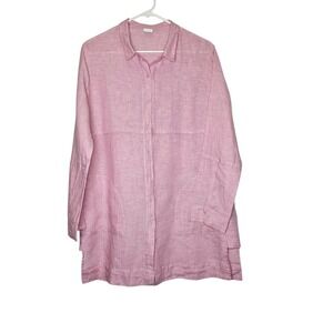 Poetry Longline Shirt Pink Linen Long‎ Sleeve Button Down Tunic Top Lagenlook 10